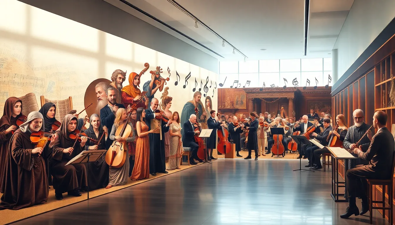 artistic representation of the evolution of classical music through the ages.